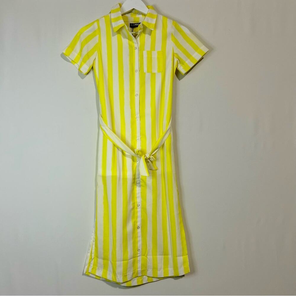 Awesome by Someone Kids Short Sleeve Striped Maxi Dress w/ Tie Yellow 10 NWT